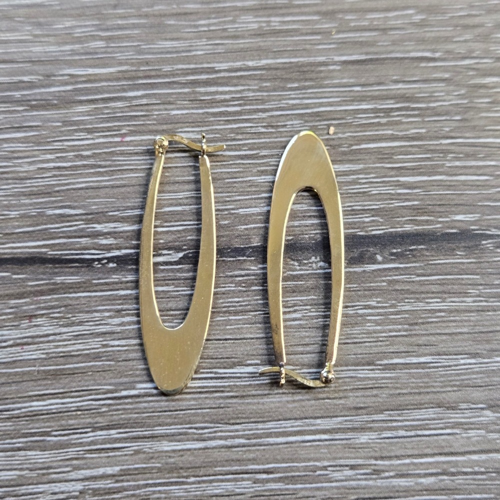 Vintage 925 Sterling Silver Gold Tone Oval Hoop Earrings Open Teardrop